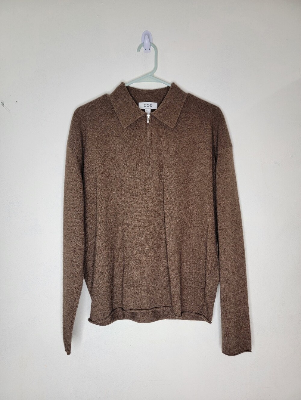 COS Men's Brown Zip-Neck Polo Sweater